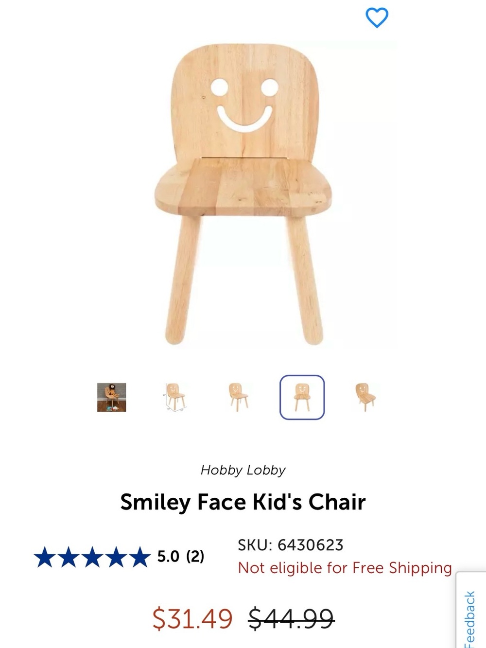 Hobby Lobby Natural Wood Kids Smile-Back Chairs - Set of 2 - Picture 9 of 9